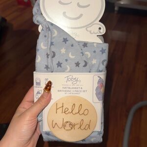 Toby Starry Blue Baby Hat and Blanket Set